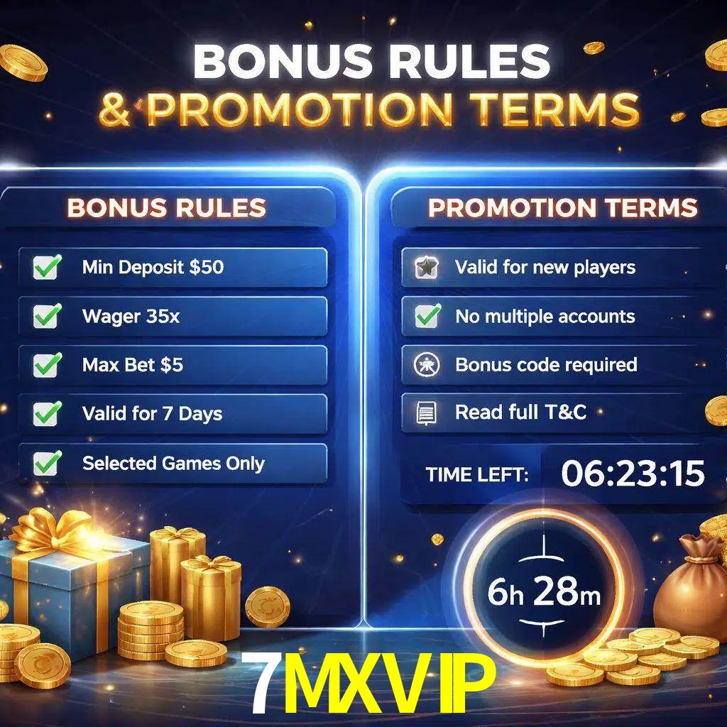 Reglas de promoción 7MXVIP y condiciones de bonos explicadas visualmente